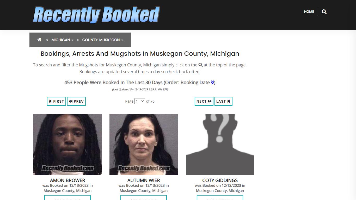 Bookings, Arrests and Mugshots in Muskegon County, Michigan